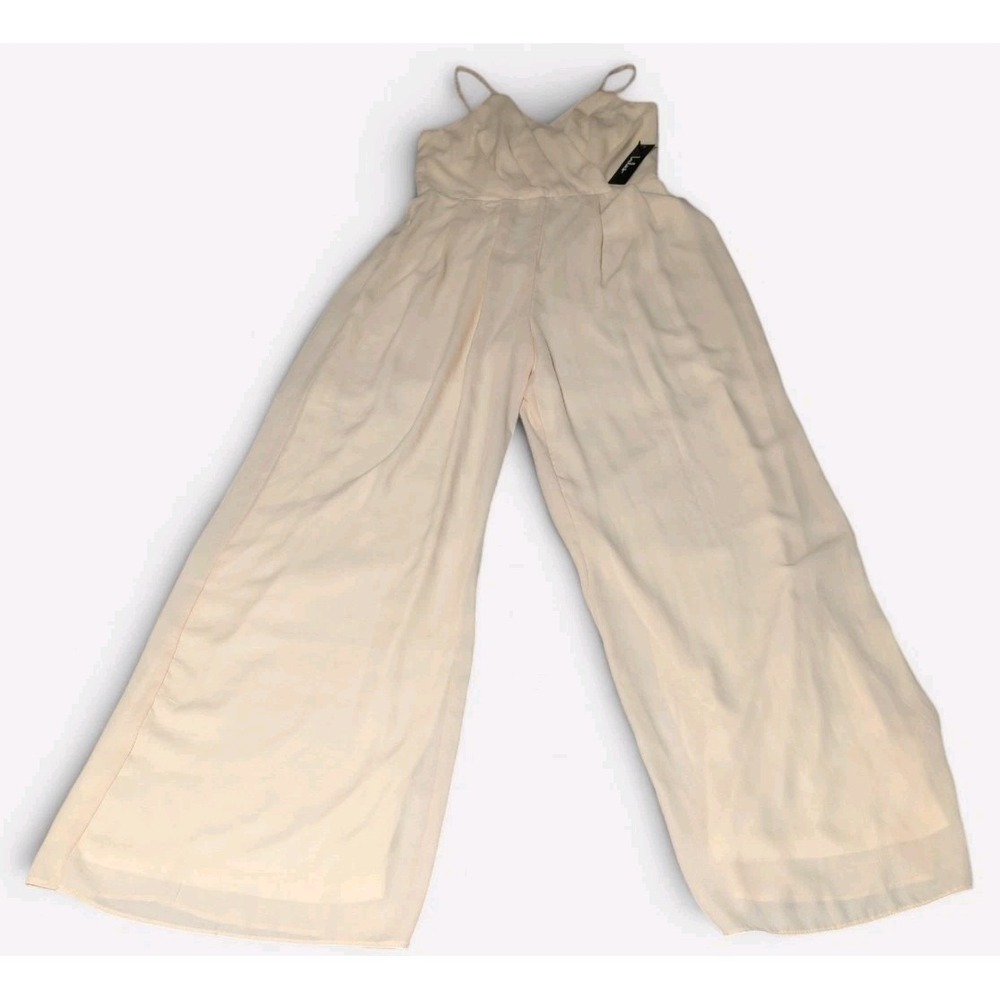 NWT Lulus Call For Me Faux Wrap Wide Leg Jumpsuit Gardenia Cream Size M - Picture 3 of 12